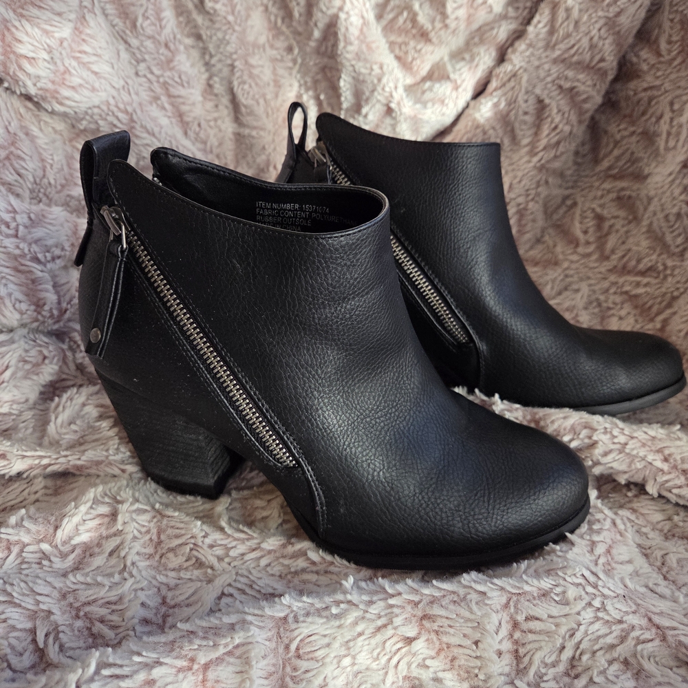 Black Ankle Booties with Zipper Detail